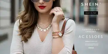 Stylish woman wearing Shein accessories including necklace, bracelets, handbag, and sunglasses, looking fashionable.