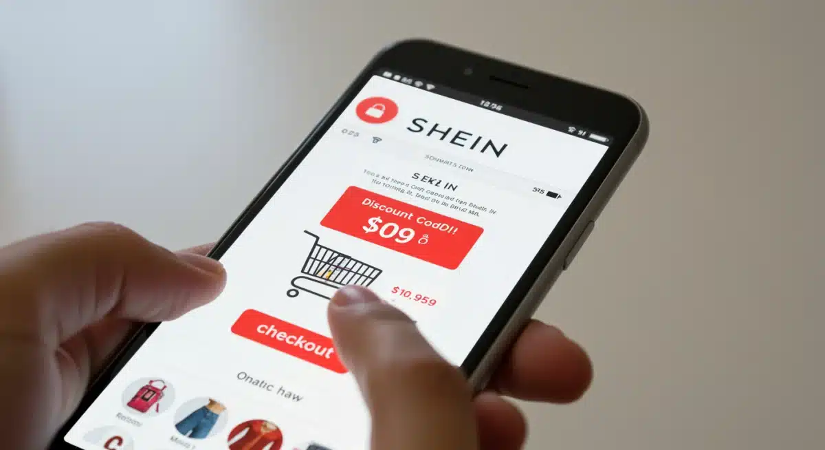 Smartphone screen showing Shein app with applied discount code