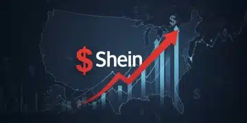 Shein's Q4 2024 revenue growth in the US market, represented by a graph with an upward trend and a map of the United States.