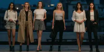 Stylish women in high-end inspired fashion, urban backdrop