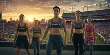 Shein sports apparel models in a stadium, symbolizing market entry and growth.