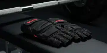Shein 2026 fitness gloves on a gym bench with a barbell, emphasizing grip and durability