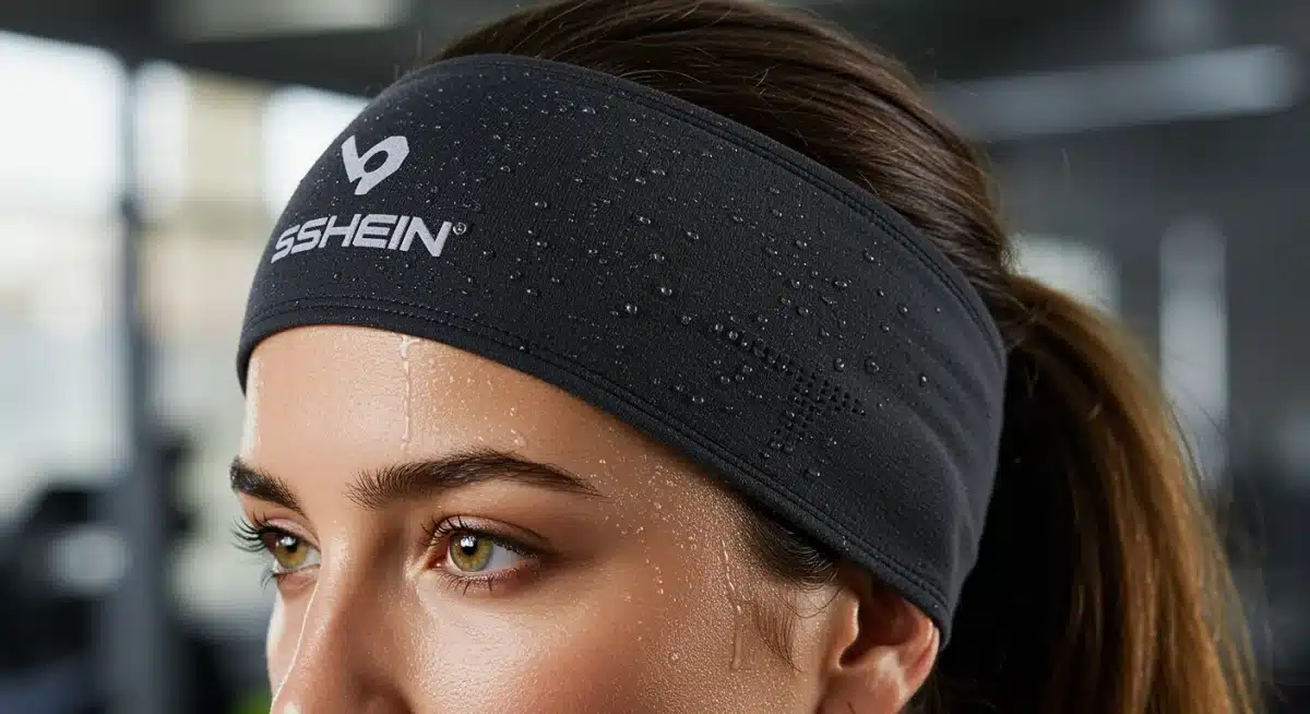 Shein silicone-grip headband securely in place during a HIIT workout.