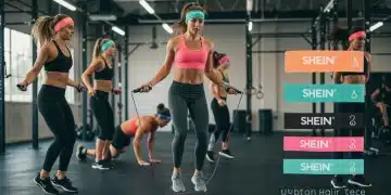 Athletes performing high-impact workouts with Shein headbands and hair ties in a modern US gym.