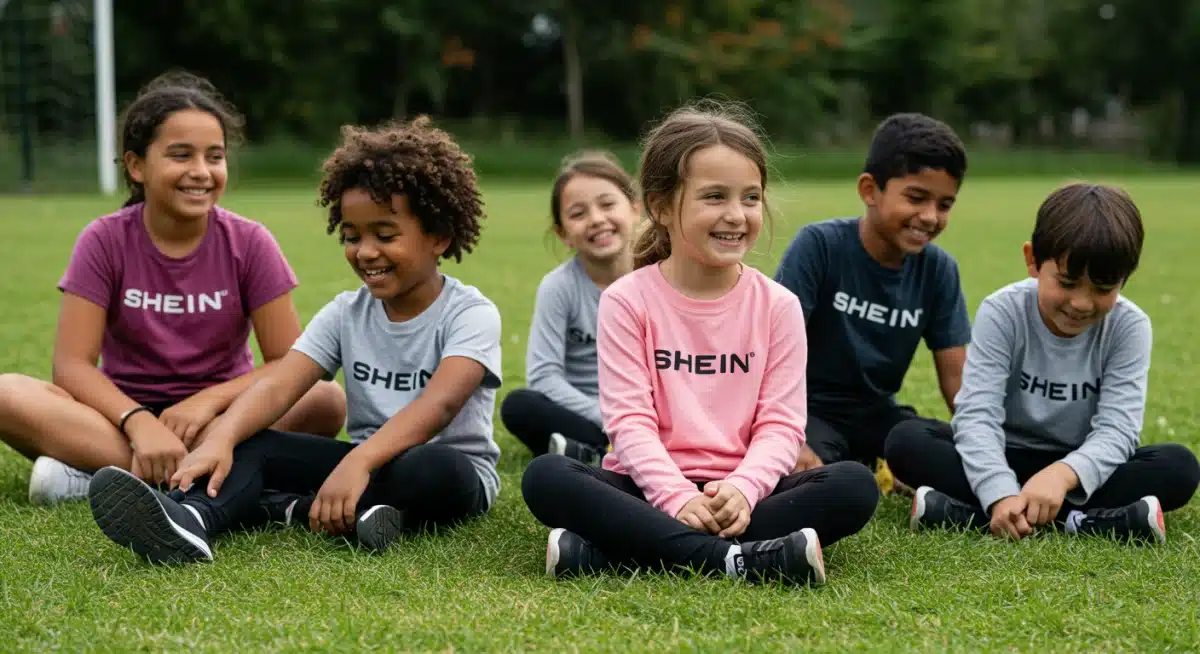 Diverse children resting in comfortable Shein activewear after activity.