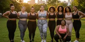 Diverse plus-size women wearing Shein 2026 activewear, looking confident and stylish.