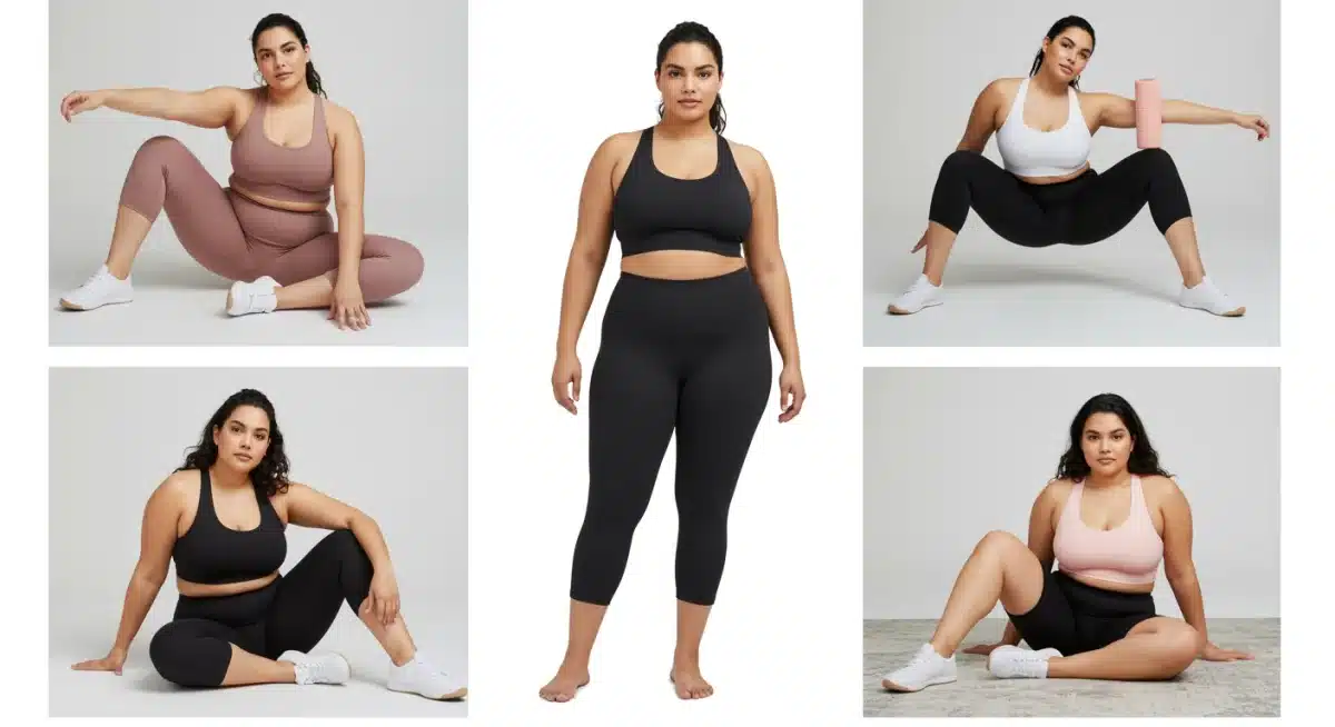 Collage of US plus-size women showcasing Shein 2026 activewear in various real-life activities.