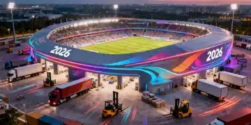 Modern sports stadium with smart logistics operations reducing costs