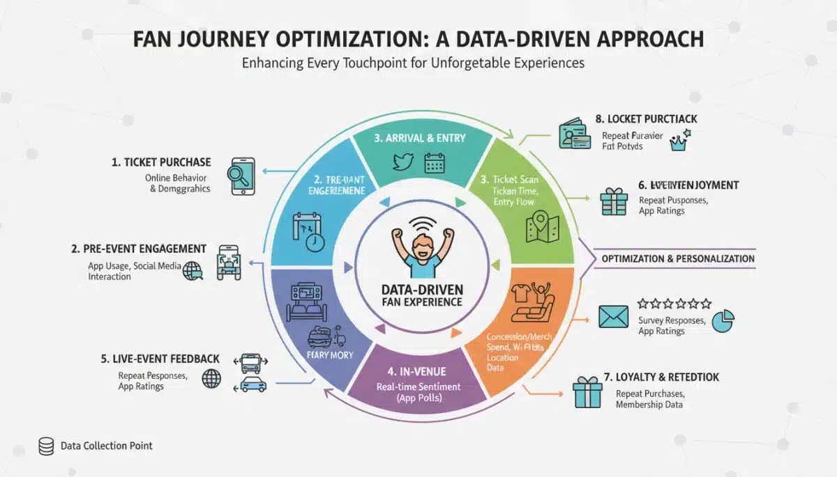 Infographic showing fan journey touchpoints at a sports event