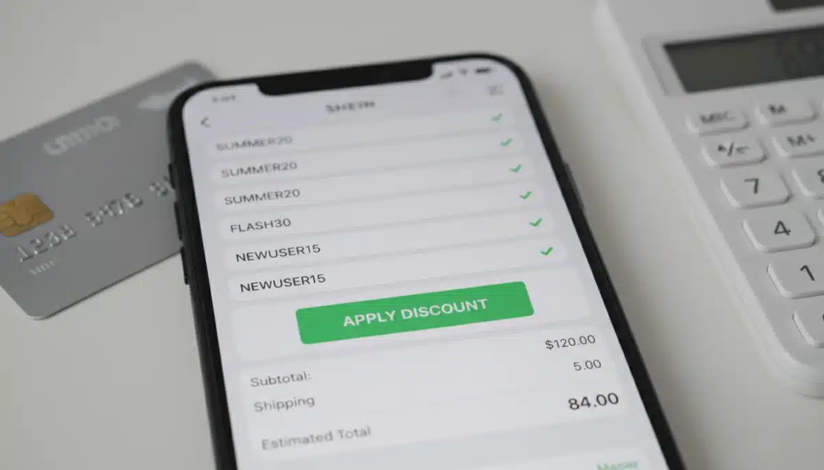 Shein app displaying multiple coupon codes and discount options