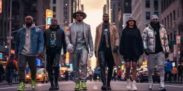 NFL players showcasing streetwear fashion trends in an urban setting for 2026.