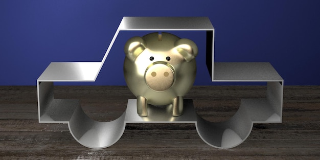 A visual representation of an emergency fund, showing a piggy bank with dollar bills and coins, placed on top of a financial document or statement.