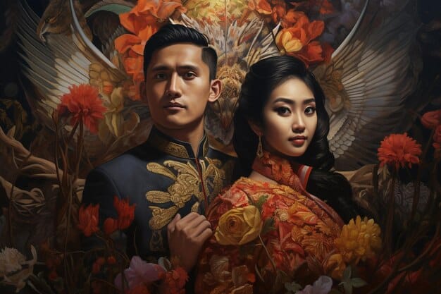 A montage of scenes from popular lakorns: a romantic embrace, a dramatic confrontation, a comedic moment, and a traditional Thai temple setting. The montage is colorful and visually appealing.