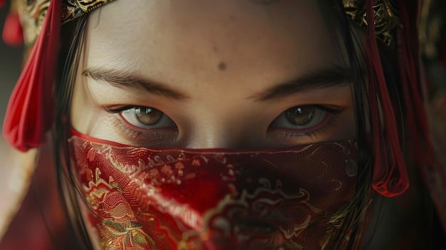 A close-up shot of a female character in a historical Chinese drama, wearing elaborate traditional clothing and intricate jewelry. Her expression is regal and determined.
