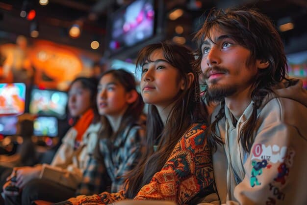 An image showing a group of diverse people in Mexico watching a Taiwanese drama on a large screen, showcasing their interest and engagement with the series.