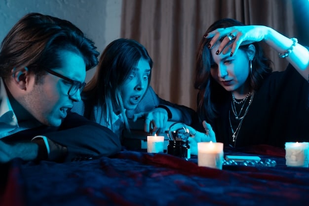 A group of friends in a Korean thriller playing a game, but with a sense of unease and suspicion among them. The lighting is dim, and the expressions are tense.