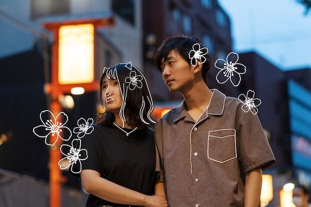 A still image from a Korean romantic comedy drama, featuring the two main leads sharing a tender moment, possibly during a funny or awkward situation. The background is a scenic urban location.