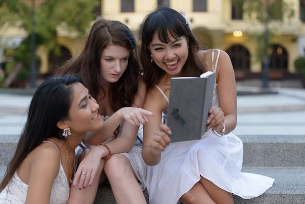 A close-up shot of a group of young adults in Mexico City watching a Korean drama on a tablet, with expressions of excitement and amusement on their faces.