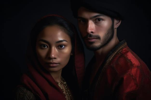 A close-up shot of two main characters from a popular Turkish drama series, facing each other with intense emotions. The lighting and background should be cinematic, emphasizing the drama and romance between them.