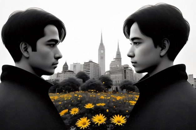 A split image showing a scene from a popular K-drama on one side featuring characters in stylish outfits, and on the other side, Mexican teenagers replicating those styles in a local park. The drama scene showcases layered clothing and modern accessories.