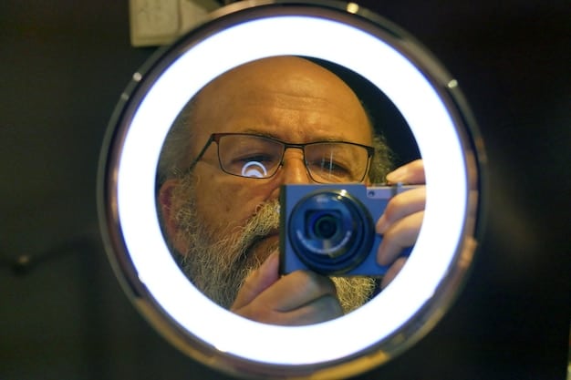 A close-up shot of a director of photography looking through a camera viewfinder on set. The focus is on the DoP's eye and the camera equipment.
