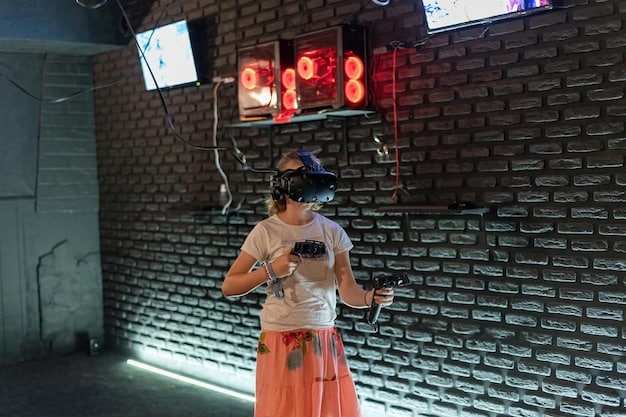 A scene in a Mexican animation studio where an animator uses real-time motion capture technology. The animator is wearing a motion capture suit and helmet, and their movements are being translated onto a digital character displayed on a nearby screen. The setup showcases the real-time interaction and efficiency of the workflow.