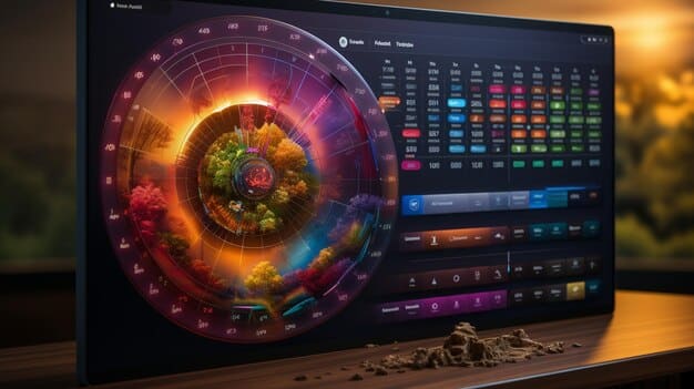 A software interface displaying the DaVinci Resolve workspace, showcasing various nodes and color wheels used for color grading. The interface includes waveform monitors and histogram displays, highlighting the technical precision and detail involved in color correction and grading in post-production. The overall impression is one of a professional and sophisticated digital environment.