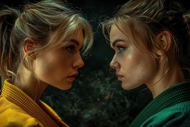 A dramatic close-up of two characters, Sofía and Ricardo, facing each other with intense expressions, suggesting a conflict or power struggle between them. The background is blurred and suggests a luxurious setting.