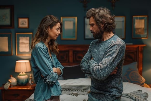 A quiet scene of the couple having a disagreement, showing the challenges and complexities of their relationship.