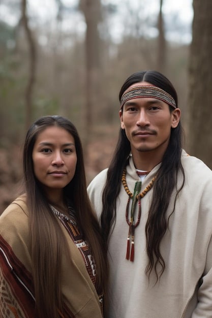 A medium shot of two Indigenous actors in 