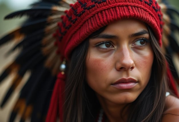 A close-up shot of an Indigenous woman in 