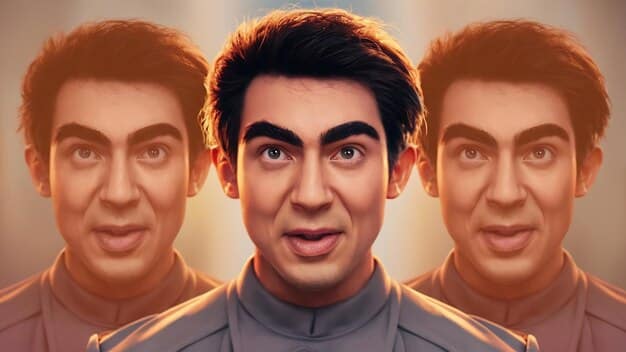 A close-up of a character's face from 