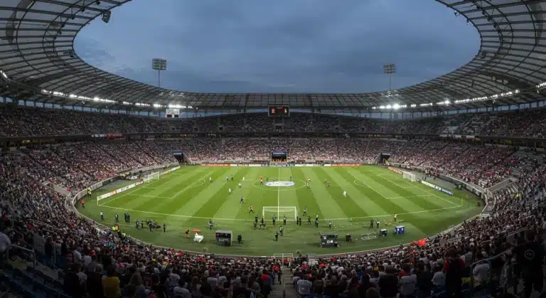 Large-scale sporting event stadium with enhanced 2025 security protocols