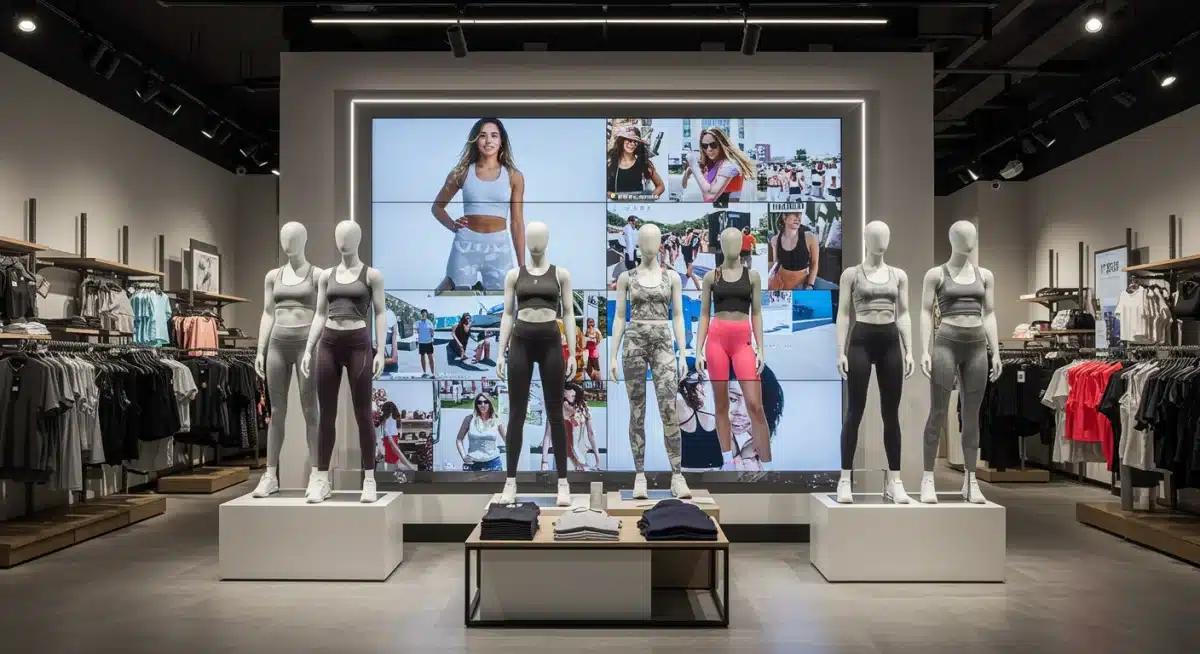 Modern athletic wear store showcasing 2025 sports fashion trends influenced by social media