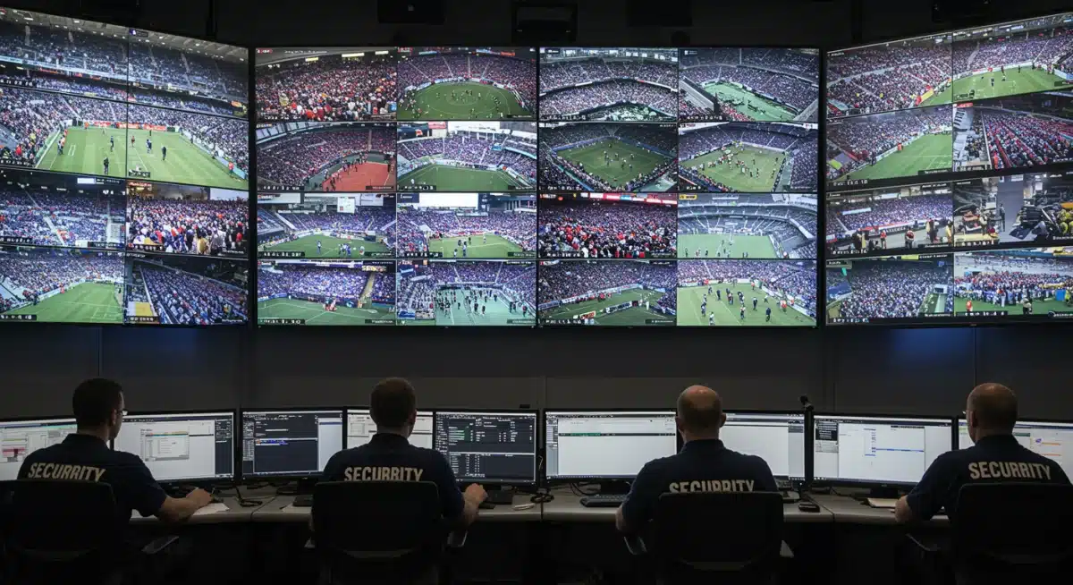 Advanced security control room monitoring large sporting event
