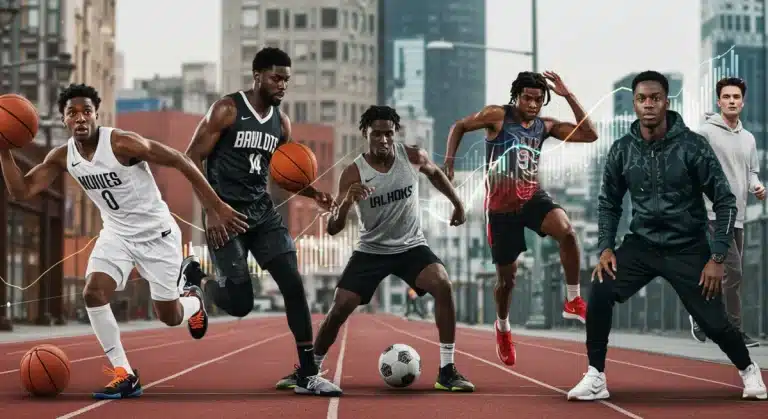 Athletes in modern sportswear, symbolizing increased endorsement deals and influence on fashion trends.