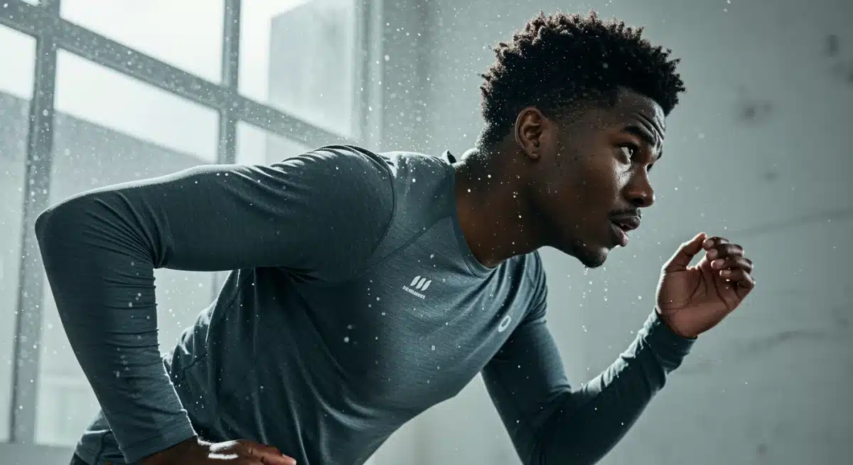 Athlete performing intense workout in dry, comfortable sweat-wicking fitness apparel.