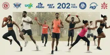 Diverse individuals engaged in fitness activities, symbolizing sports apparel brands' 2025 national fitness partnerships.