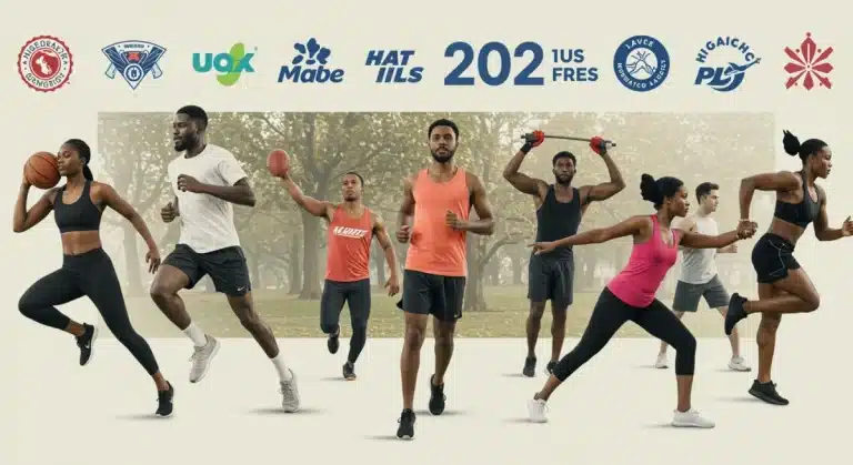 Diverse individuals engaged in fitness activities, symbolizing sports apparel brands' 2025 national fitness partnerships.