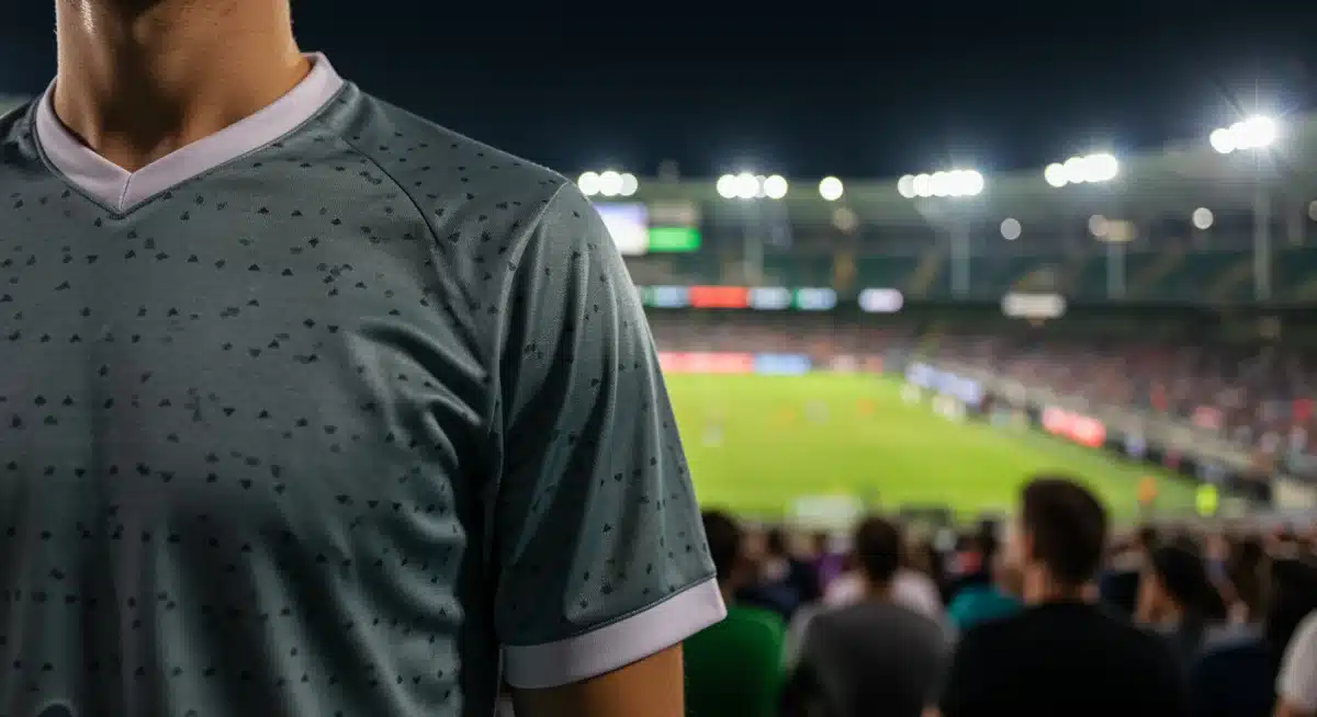 Fan wearing eco-friendly custom sports jersey at stadium