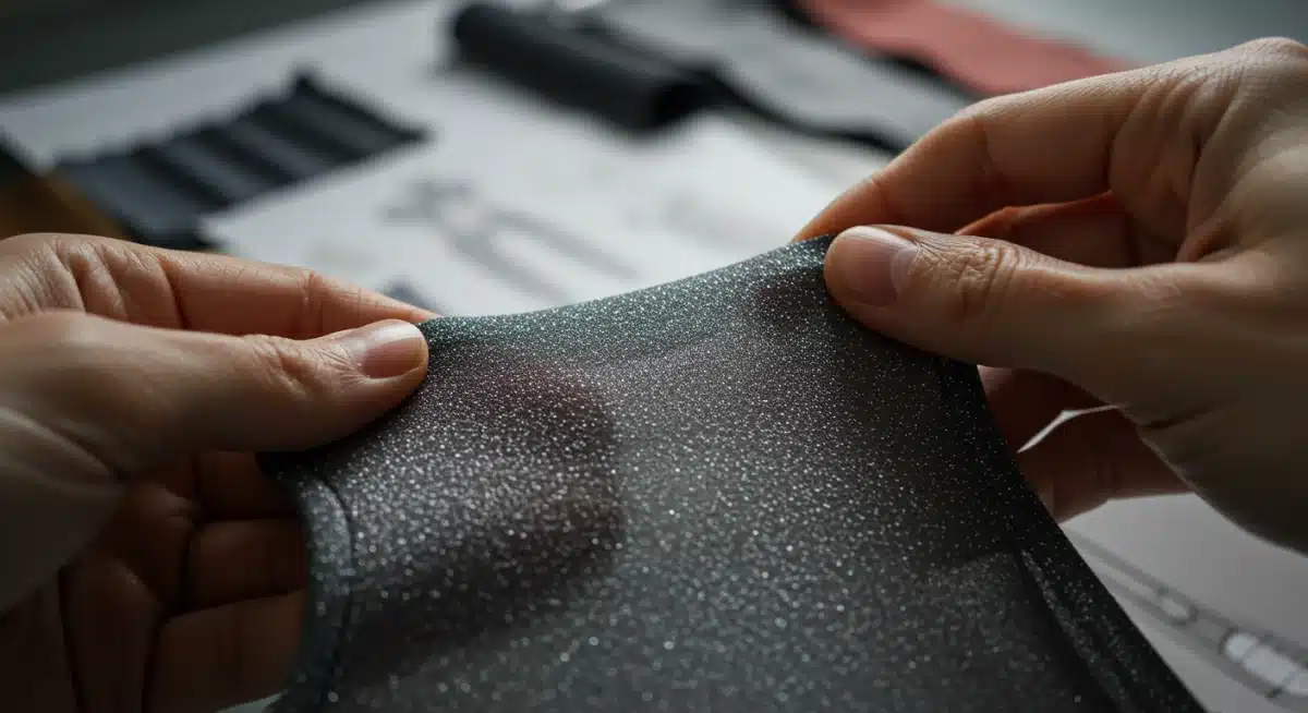 Close-up of innovative stretch fabric demonstrating elasticity and texture