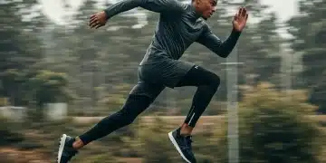 Dynamic male athlete wearing futuristic men's performance apparel for gym and outdoor training.