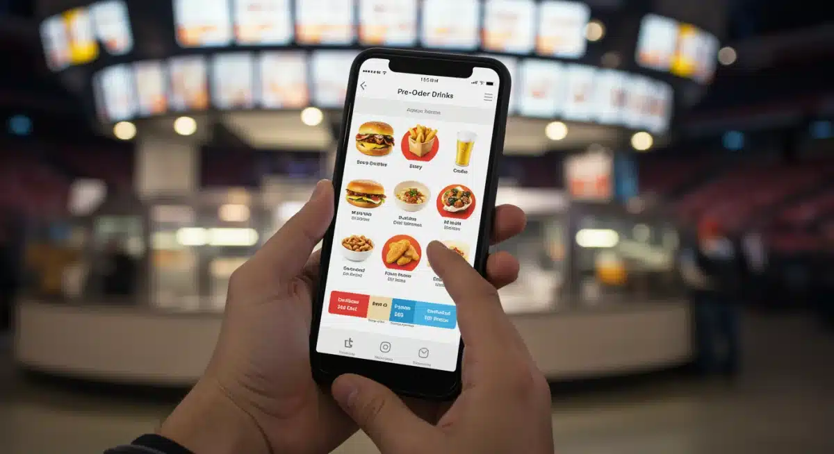 Fan pre-ordering food using mobile app at sports arena