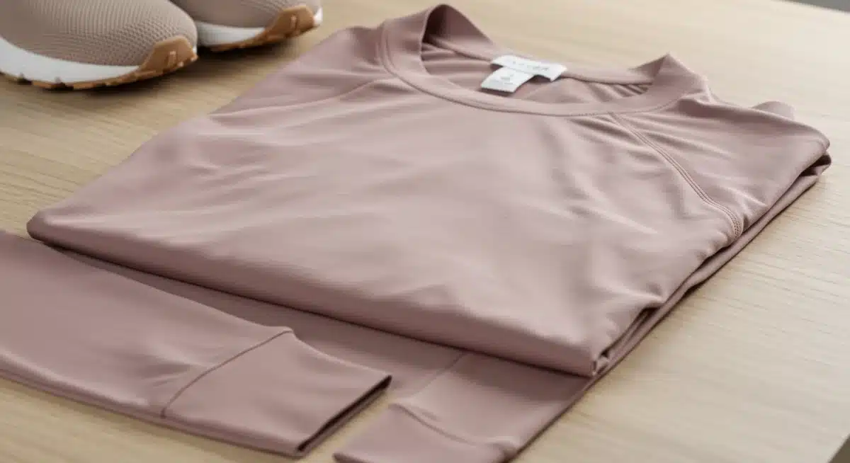 Close-up of a high-quality, moisture-wicking long-sleeve fitness top, showcasing fabric texture