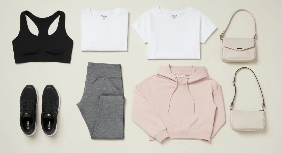 Flat lay of 6 essential Shein athleisure capsule wardrobe pieces