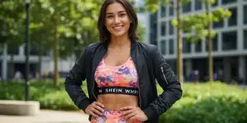 Confident woman in stylish Shein athleisure outfit in urban park