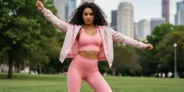 Stylish woman in Shein athleisure outfit in urban park