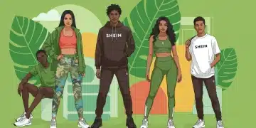 Illustration of people in Shein's sustainable athleisure wear, combining style with eco-friendly elements.