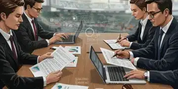 Professionals reviewing sports event legal contracts at a conference table