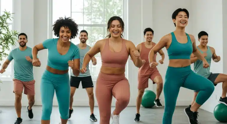Athletes in Spring 2025 fitness wear color trends: teal, lavender, terracotta